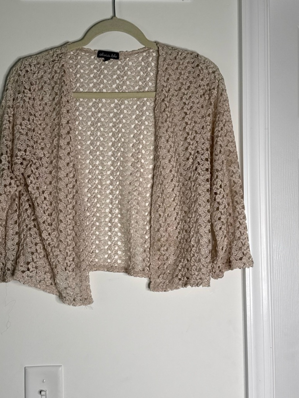 Alice + Olivia Open-Knit Beige Crochet Cardigan